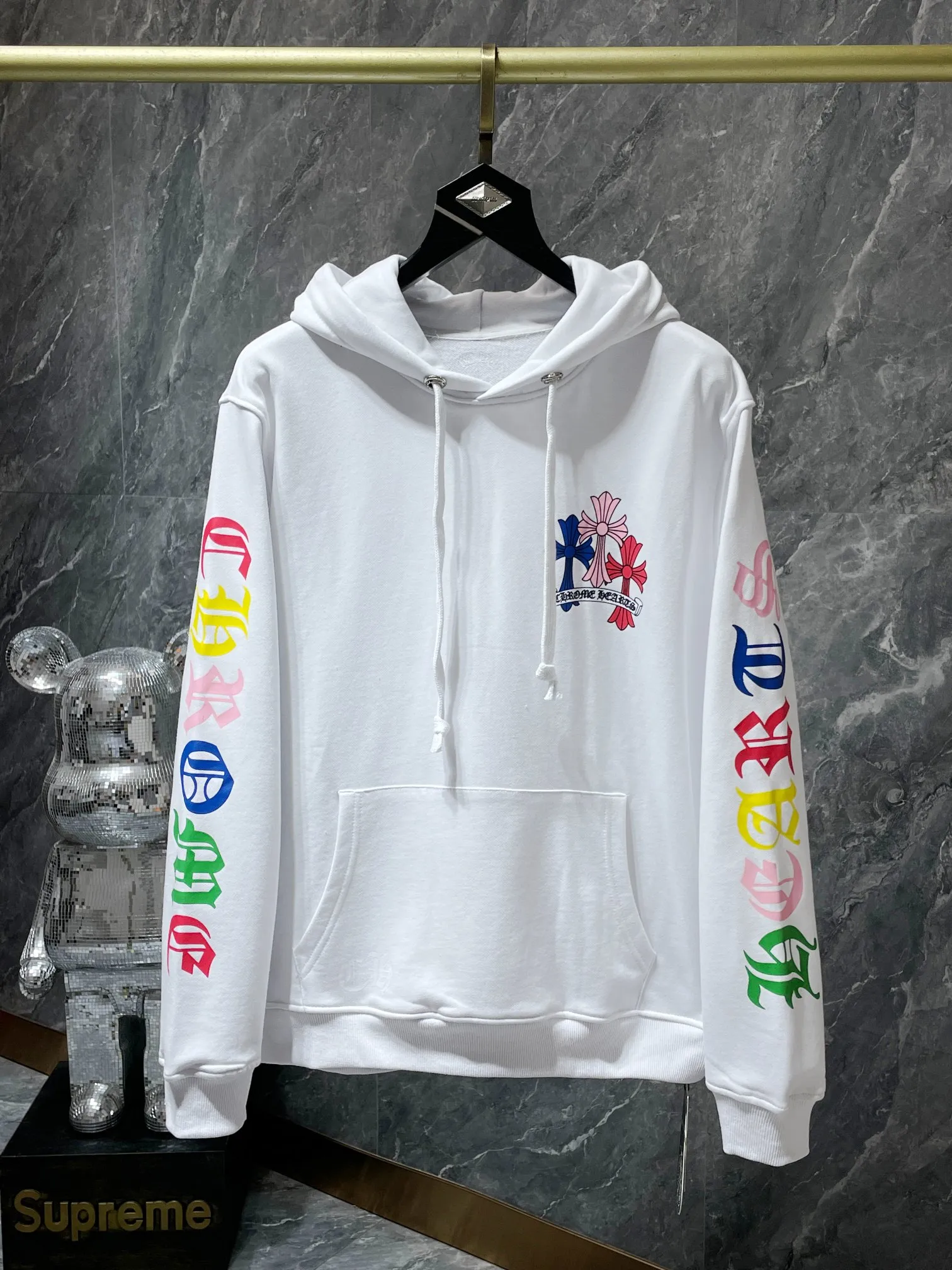 P246 Chrome Hearts Autumn and Winter 2025 simultaneous sale at counters❤️ Chrome Classic Color Phantom Cross Letter Flower Arm Hooded Sweatshirt Imported environmentally friendly glue printing and dyeing Improved customized version of 1:1 high-gram weight high-quality fabric Recommended Color: Black White Code Number: S, M, L, XL.